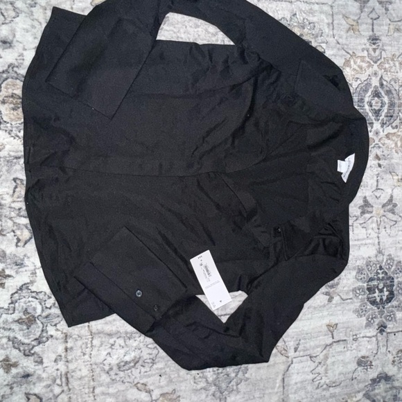 NWT Anne Klein Black Long Sleeve Top with Sheer Polka Dot Sleeves - Picture 6 of 6